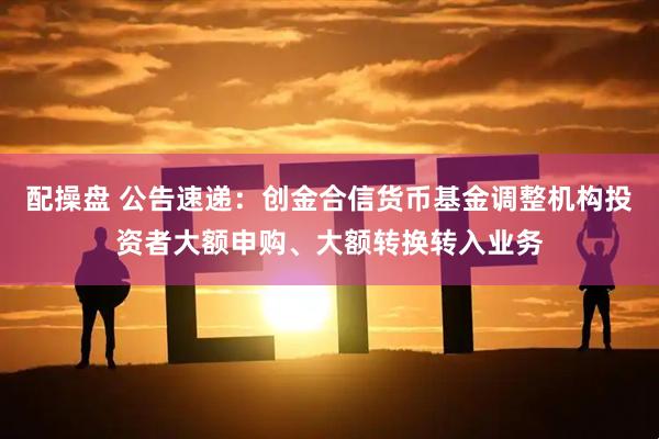 配操盘 公告速递：创金合信货币基金调整机构投资者大额申购、大额转换转入业务